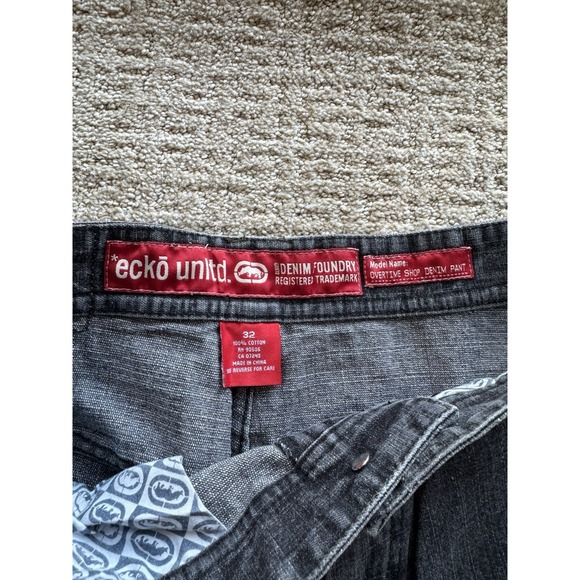 Vintage Ecko Unltd.‎ Jeans Overtime Shop Denim Pant Baggy Y2K Black RARE 32x31.5 - Picture 4 of 10
